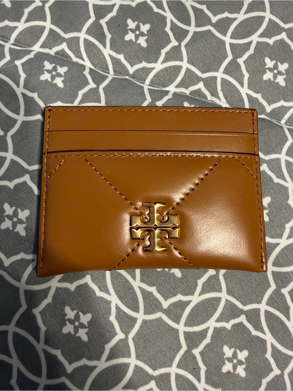 Tory Burch Brown Leather Card Case with Gold Logo